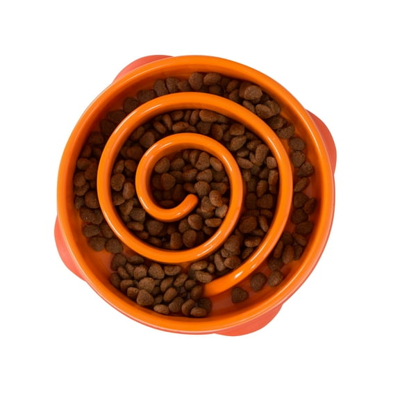 Outward Hound Slow Fun Feeder Bowl, Slow Feeder Dog Bowl, Orange, Medium/Small