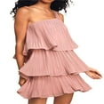 thumbnail image 2 of OUSITAID Femmes Été une Épaule Robe Sans Manches Volants Couches Plissée Mini Robe une Ligne Ourlet Fluide Robe de Plage, 2 of 5