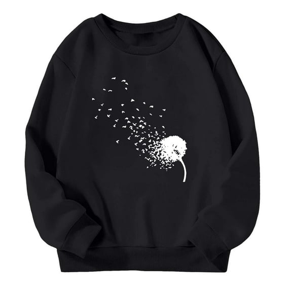 LIIPEE Girls Sweatshirts Cartoon Dandelion Flower Printed Long Sleeve Round Neck Pullover Tops Trendy Birthday Sweatshirts,Black,3-4 Years