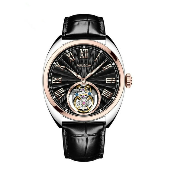 AESOP Tourbillon Skeleton Diamond Dial Mechanical Hand Wind Wrist Watch Men Sapphire Crystal Business Double-sided Hollow Waterproof Clock Man Luminous Steel Leather Wristwatch