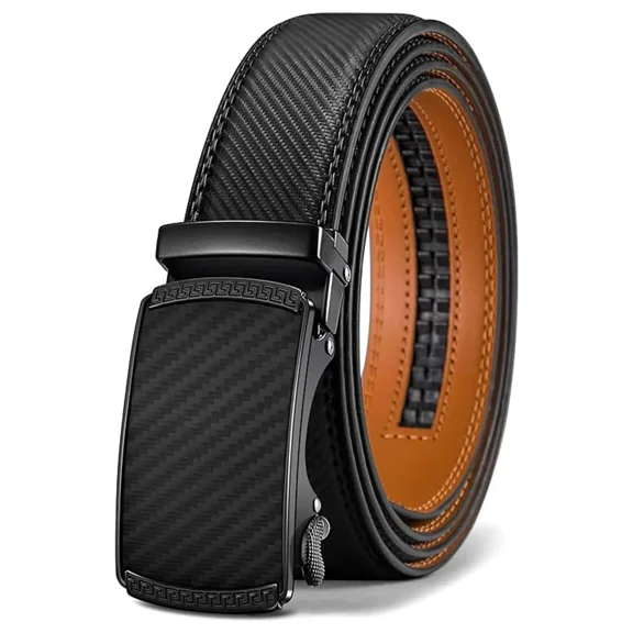Men's Adjustable Ratchet Belt Carbon Fiber Automatic Buckle Black