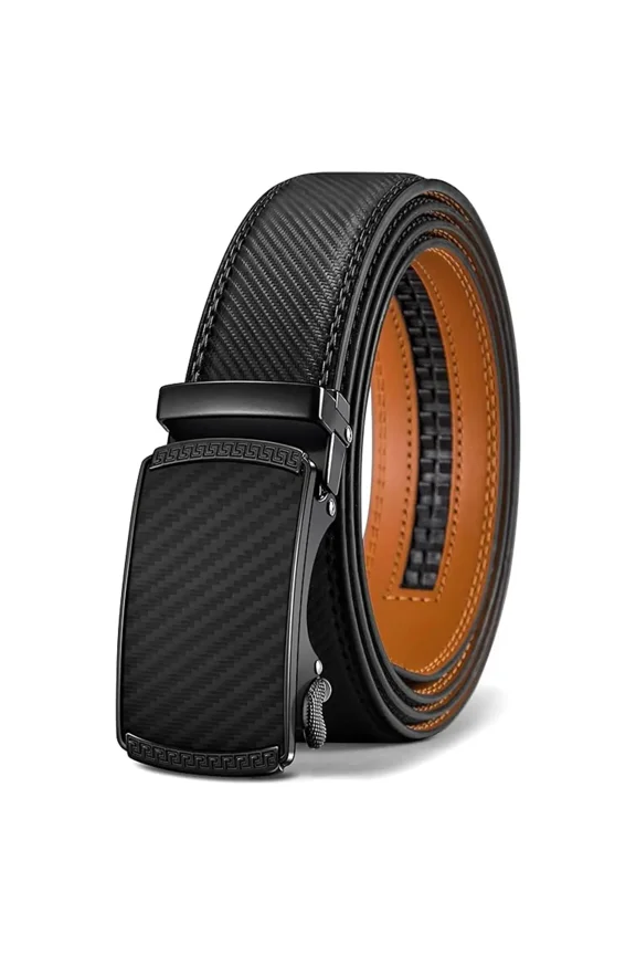 Men's Adjustable Ratchet Belt Carbon Fiber Automatic Buckle Black