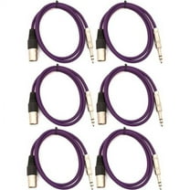 Seismic Audio SATRXL-M3, 6 Pack of Purple 3' XLR Male to TRS Patch Cables