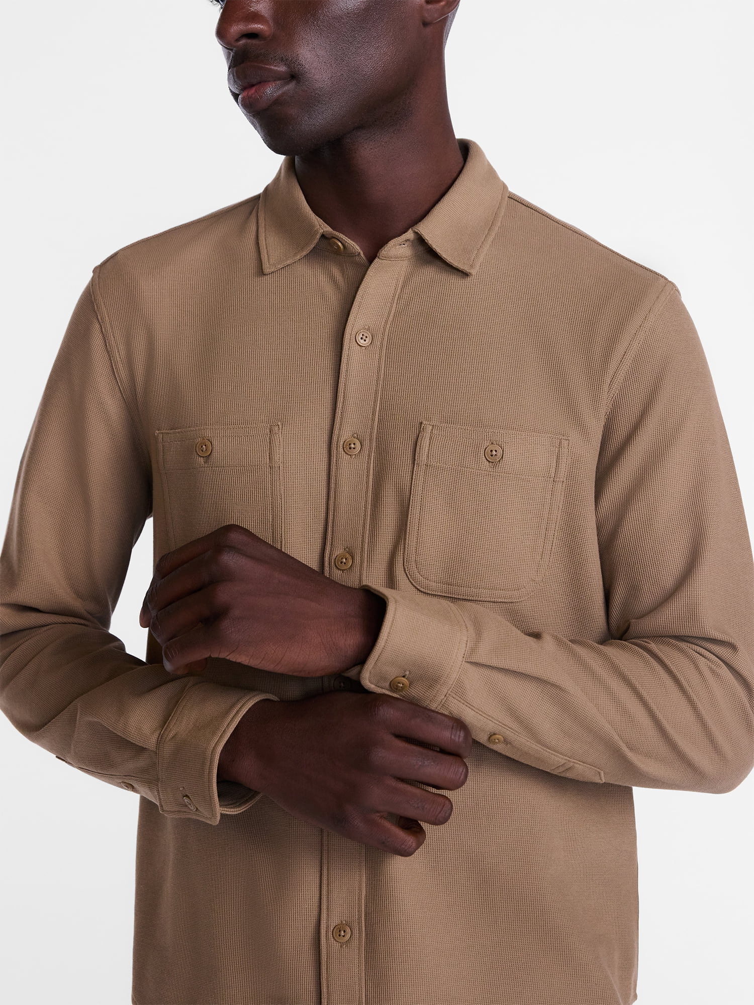 George Men's Waffle Knit Shirt with Long Sleeves, Sizes S-5XB