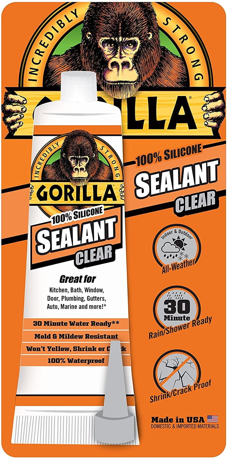 Gorilla 100 Percent Silicone Sealant Caulk, 2.8 ounce Squeeze Tube, Clear, Pack of 1