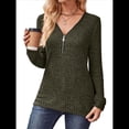 thumbnail image 3 of Suéter Holgado de Punto Acanalado con Cuello de Media Cremallera para Mujer, Blusas Casuales de Larga de Color Liso, Blusas Cómodas y Cálidas Verde XXL, 3 of 9