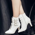 thumbnail image 5 of BONIXOOM Womens Boots High Heel Rubber Buckle Mid-Calf Winter White, 5 of 6