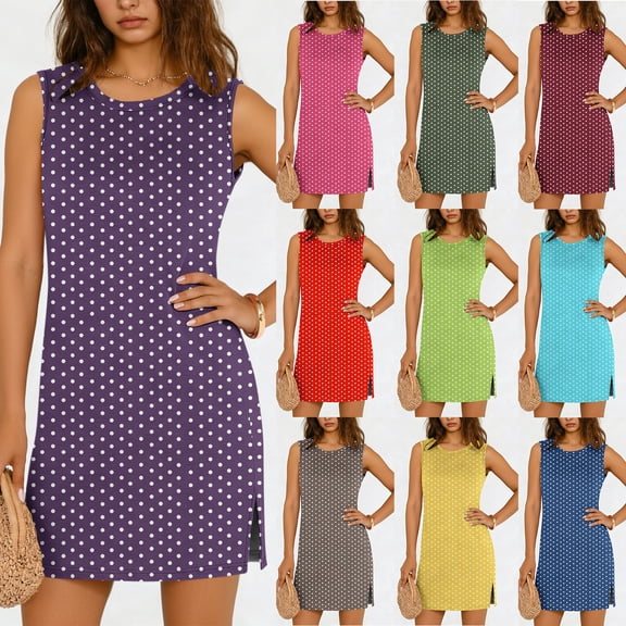 Antinious Women Solid Sleeveless Summer Casual Elegant Soft Midi Dress