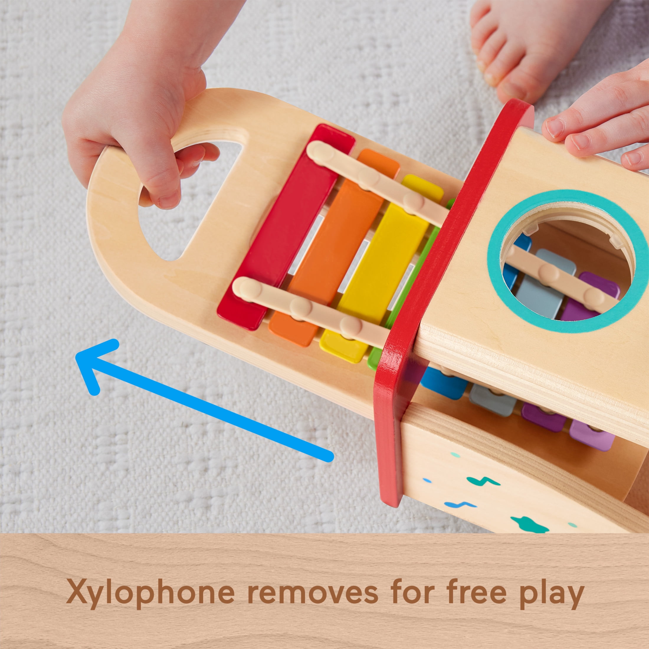 Fisher-Price Wooden Pound & Tap Bench Xylophone Musical Instrument Toy for Toddlers 18+ Months, 6 Pc