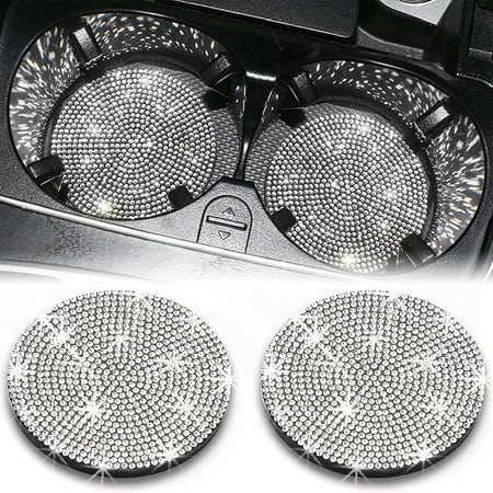

Littleduckling 2Pcs Bling Car Coasters 2.75 Universal Cup Holder Pads for Drink Holder Non-Slip Silicone Coasters Glitter Crystal Rhinestone Can Cup Holder Mat Car Interior Accessories