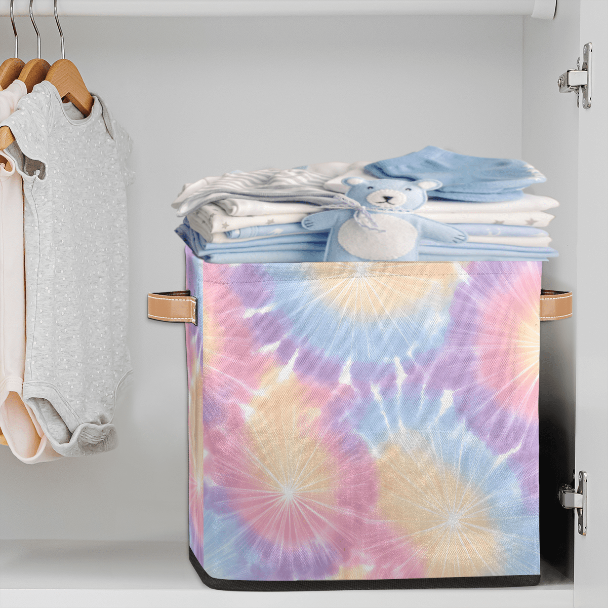 CURLYOOT Watercolor Tie Dye Cube Storage Bin, 13 x 13 x 13 Storage Cube Bins for Organizing, Fabric Foldable Closet Baskets with Handles for Closet, Shelves, Clothes