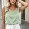 thumbnail image 4 of Gamivast V Neck Silk Shirts for Women Sleeveless Satin Tank Tops Casual Flowy Basic Camis Elegant Business Work Blouses Lightweight Summer Layering Undershirts Army Green M, 4 of 8