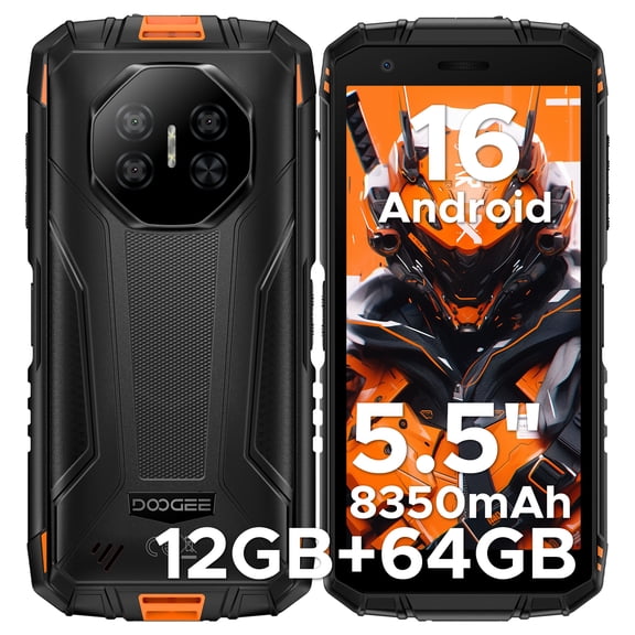 DOOGEE Fire 3 Android 16 Rugged Phone Unlocked,8350mAh Battery,12GB 64GB/2TB,Octa Core Rugged Smartphone,5.5" IPS HD Display,13MP 8MP,IP68 Waterproof Cell Phone,Face Unlock,NFC/T-Mobile