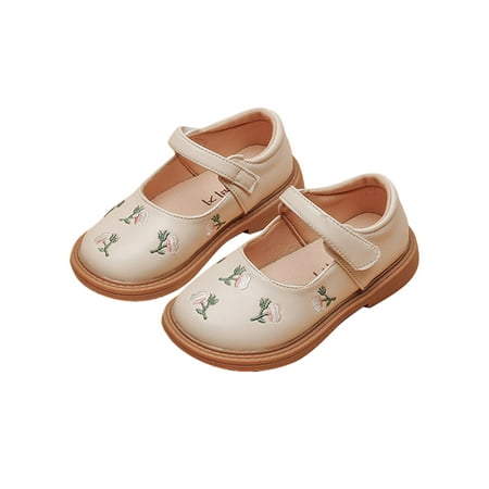 

Gomelly Baby Girl Flats Mary Jane Sandals Ankle Strap Princess Dress Shoes Non-slip Leather Shoe Toddler Beige 11.5C