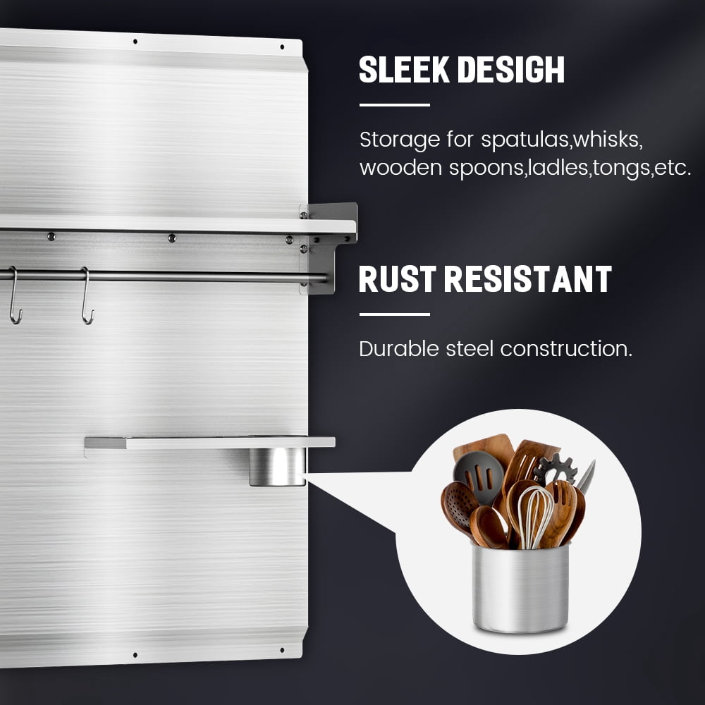 36"x30" Stainless Steel Backsplash for Stove & Range Hood - Range Backsplash with Shelf & Knife Rack, Kitchen Backsplash Wall Shield with Pre-Drilled Holes, Easy Install