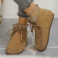 thumbnail image 2 of Rokment Winter Snow Boots for Women with Fleece Lined Warm Fashion Casual Suede Flat No Heel Walking Ankle Booties Brown Size 6.5, 2 of 6