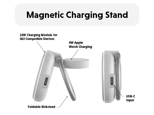 Hyper Qi2 2-in-1 Magnetic Charging Stand, White