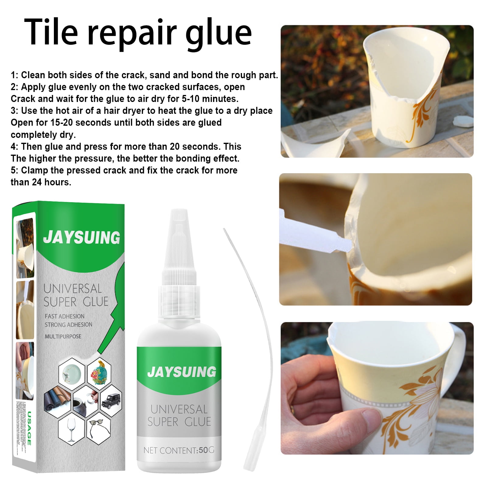 Super Glue Adhesive Tough Repair For Metals Plastics Woods Ceramic Rubber 1  Pack