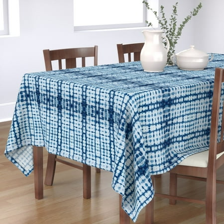 

Cotton Sateen Tablecloth 90 Square - Shibori Indigo Dye Blue White Tie Modern Bohemian Print Custom Table Linens by Spoonflower