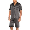 thumbnail image 2 of Ekouaer Men Satin Silk Pajamas Set with Pockets Sleepwear Shorts Satin Summer Loungewear 2 Piece Button Down Set, 2 of 6