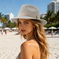 thumbnail image 2 of HGIEYS Straw Fedora Hat for Women Men Mesh Trilby Hat Panama Cuban Summer Beach Sun Outdoor, 2 of 6