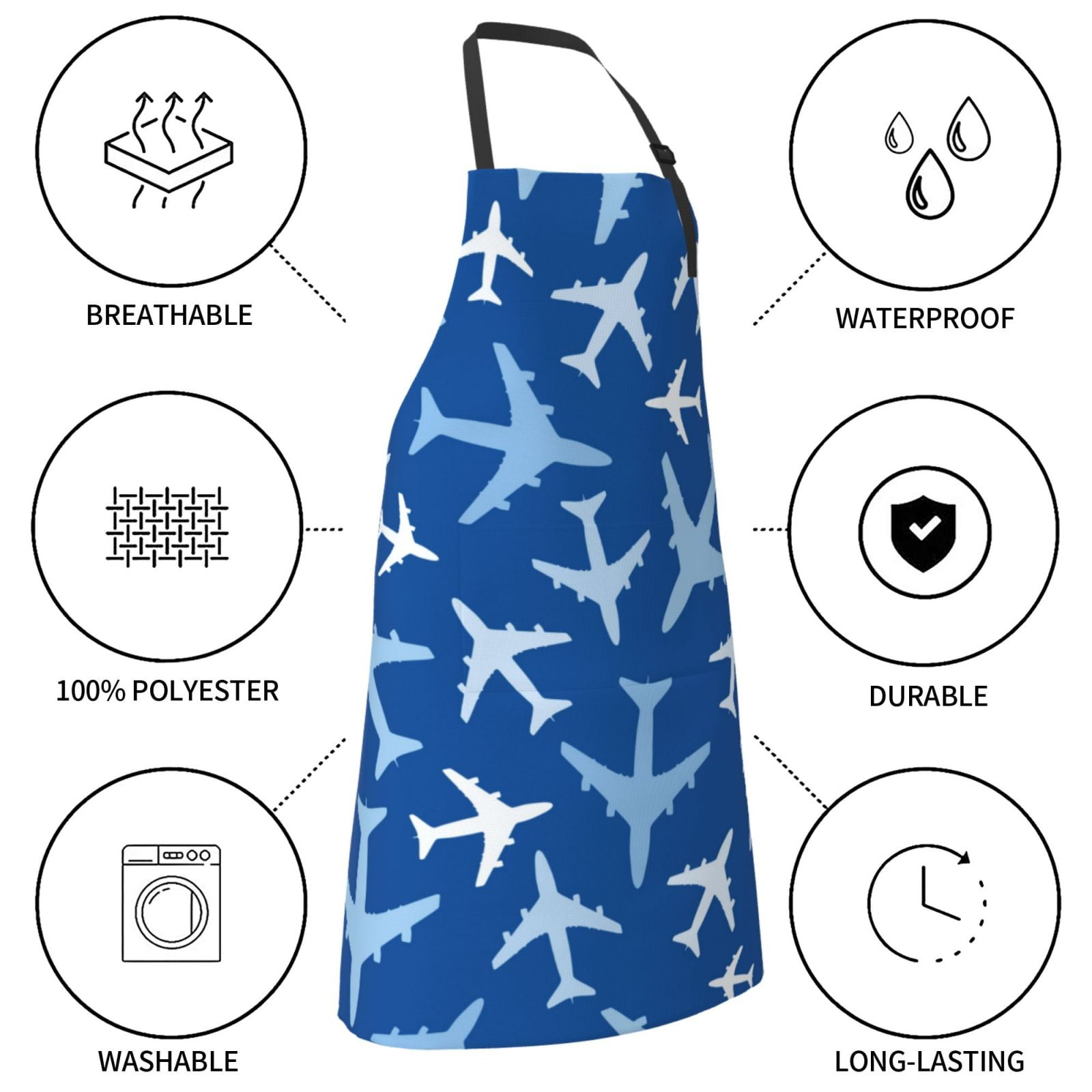 Kdxio Airplanes in the Sky Apron with Pockets Adjustable Kitchen Aprons for Men Women Waterproof Aprons for Cooking,Drawing,Crafting, Baking Household Cleaning