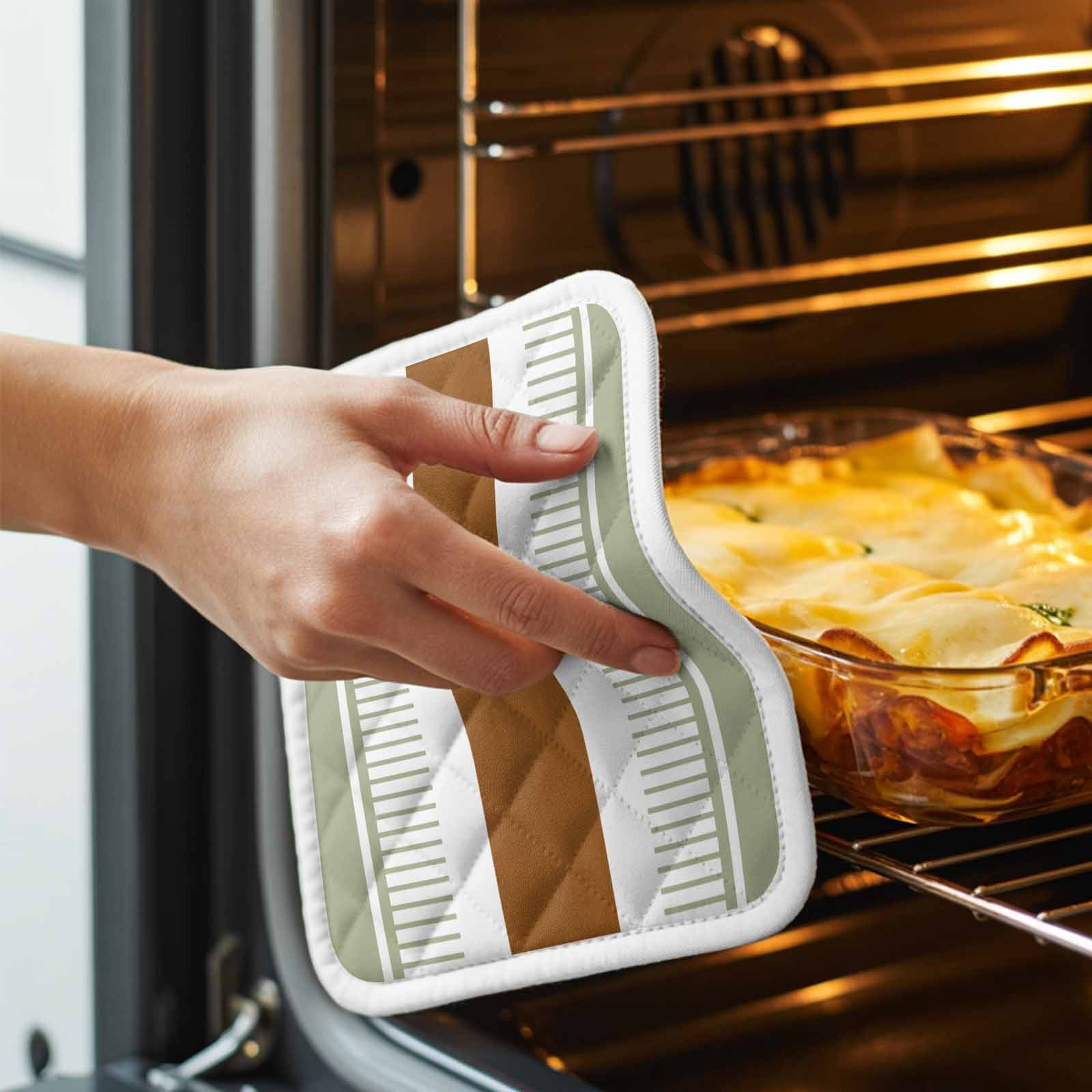 Sage Green Farmhouse Pot Holders for Kitchen Heatproof Potholder, 5 Pack Green Brown Striped Hot Pads Multipurpose Oven Pads Cloth Potholders Trivet for Cooking Baking