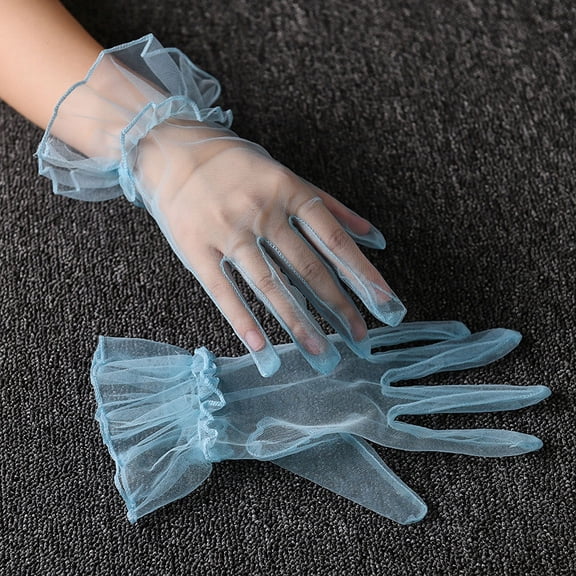 suxuMhao Short Sheer Mesh Tulle Gloves Translucent Formal Wedding Light Blue One Size Breathable Sheer Gloves for Wedding Prom Party Elegant Short Mesh Gloves 3 Pairs