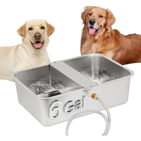 6 Gallon XL Large Automatic Dog Water Bowl Dispenser, Stainless Steel Outdoor Pet Waterer Auto Fill Dog Waterer for Large Breed (19.3" X 13.7")