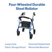 McKesson Rollator Walker for Seniors with Seat, Wheels - Blue, 300 lbs Capacity, 1 Ct