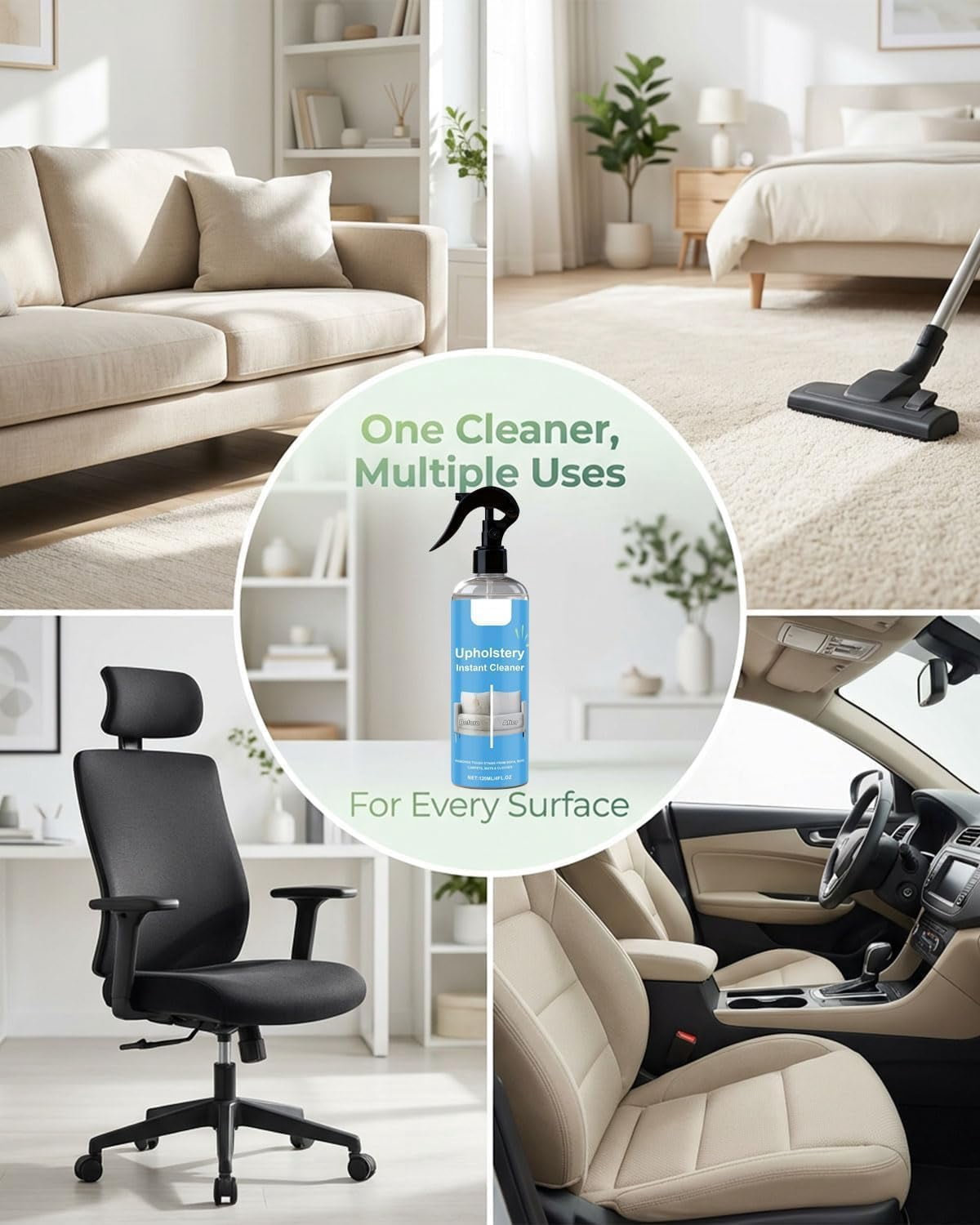 Upholstery Cleaner & Stain Remover, Professional Formula for Couches, Carpet, Car Seats | Pet, Wine, Grease & Odor Eliminator | No Residue, Fast Drying（2pcs）