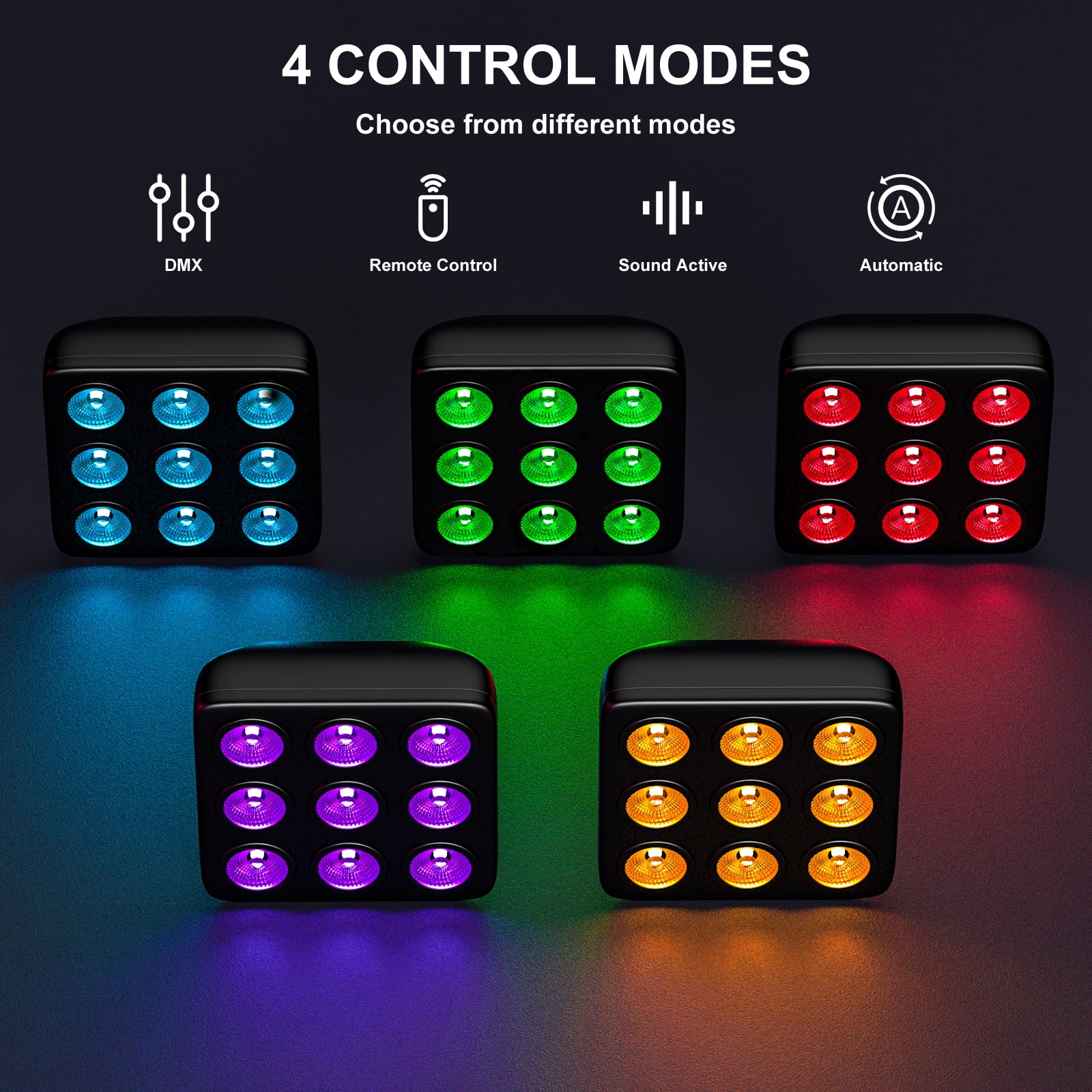 4-Pack Par Lights,RGBW 9PCS LEDs Square DJ Light Stage Effect Lighting with Remote Controller 8CH DMX512 for Party KTV