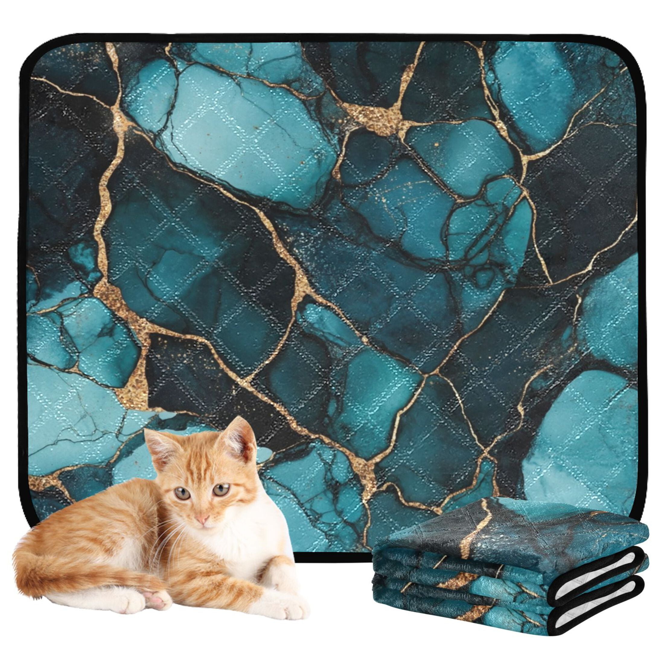 Qxltty Dark Green Gild Marble Cat litter Pads Pet Set of 2 Diaper Mats Center Anti-leakage Layer Absorbent Soft and Comfortable