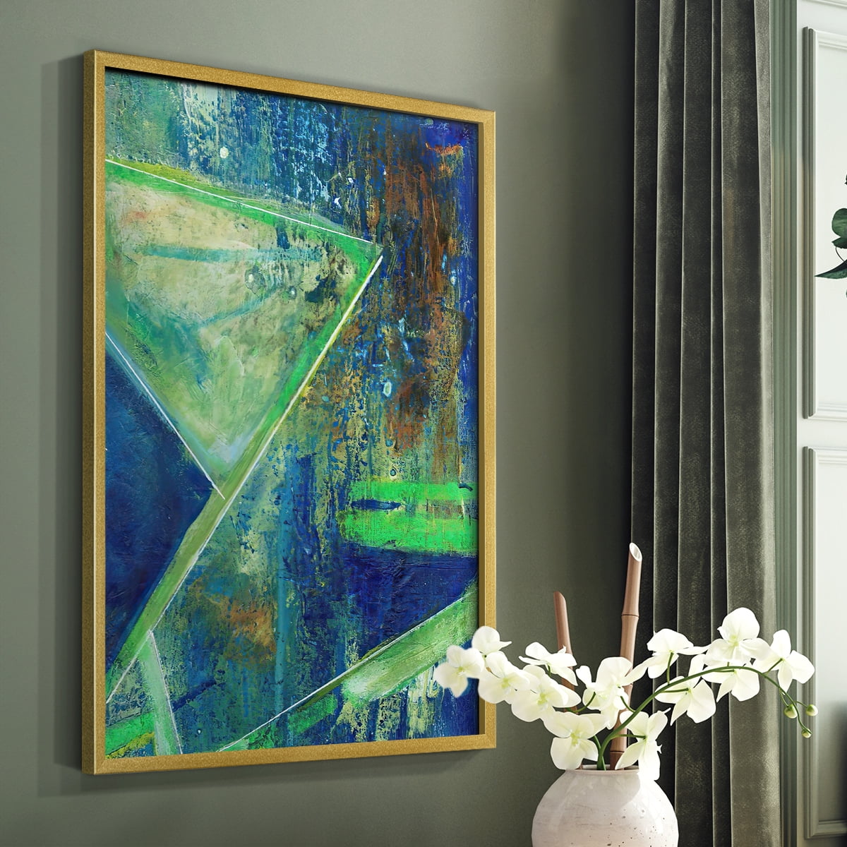 Geometric in Cool VII Framed Print in Gold Solid Wood Framed Print No Nail Hanging