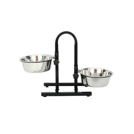 Iconic Pet Adjustable Stainless Steel Pet Double Diner For Dog (U Design), 2 Qt, 64 Oz, 8 Cup