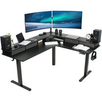 VIVO 2-Tier Electric 63" x 55" Corner Desk, Black Table Top, Black Frame