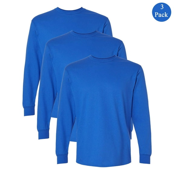 Gildan Ultra Cotton Men's Long Sleeve T-Shirt, 100 Percent Cotton Crew Neck Royal Tee, 3-Pack, S