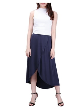 HDE Womens High Low Skirt Wrap Style Midi Maxi Hi Low Open Casual Jersey Skirt (Navy, 2X)