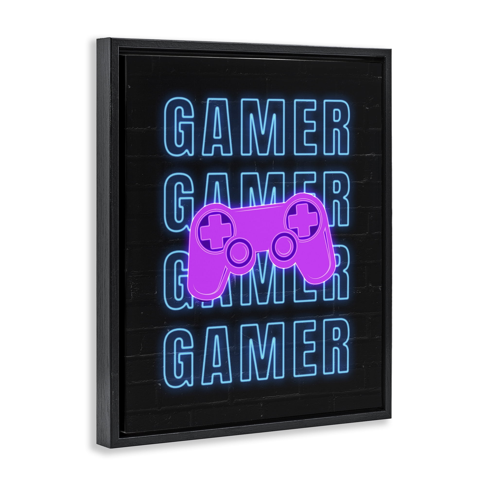 Stupell Industries Neon Gamer Words Typography Painting Black Floater Framed Art Print Wall Art, 25 x 31