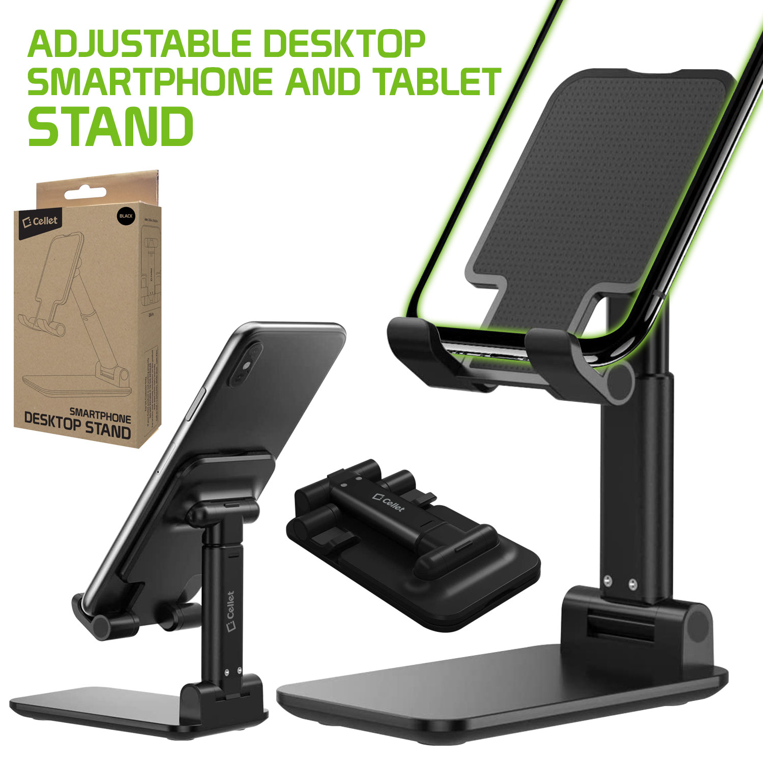 Adjustable Desktop Smartphone and Tablet Stand, Foldable Heavy Duty