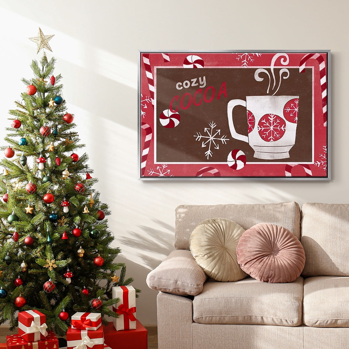 Cozy Cocoa Christmas Collection A - Framed Gallery Wrapped Holiday Canvas - 17 x 25 - Silver Frame