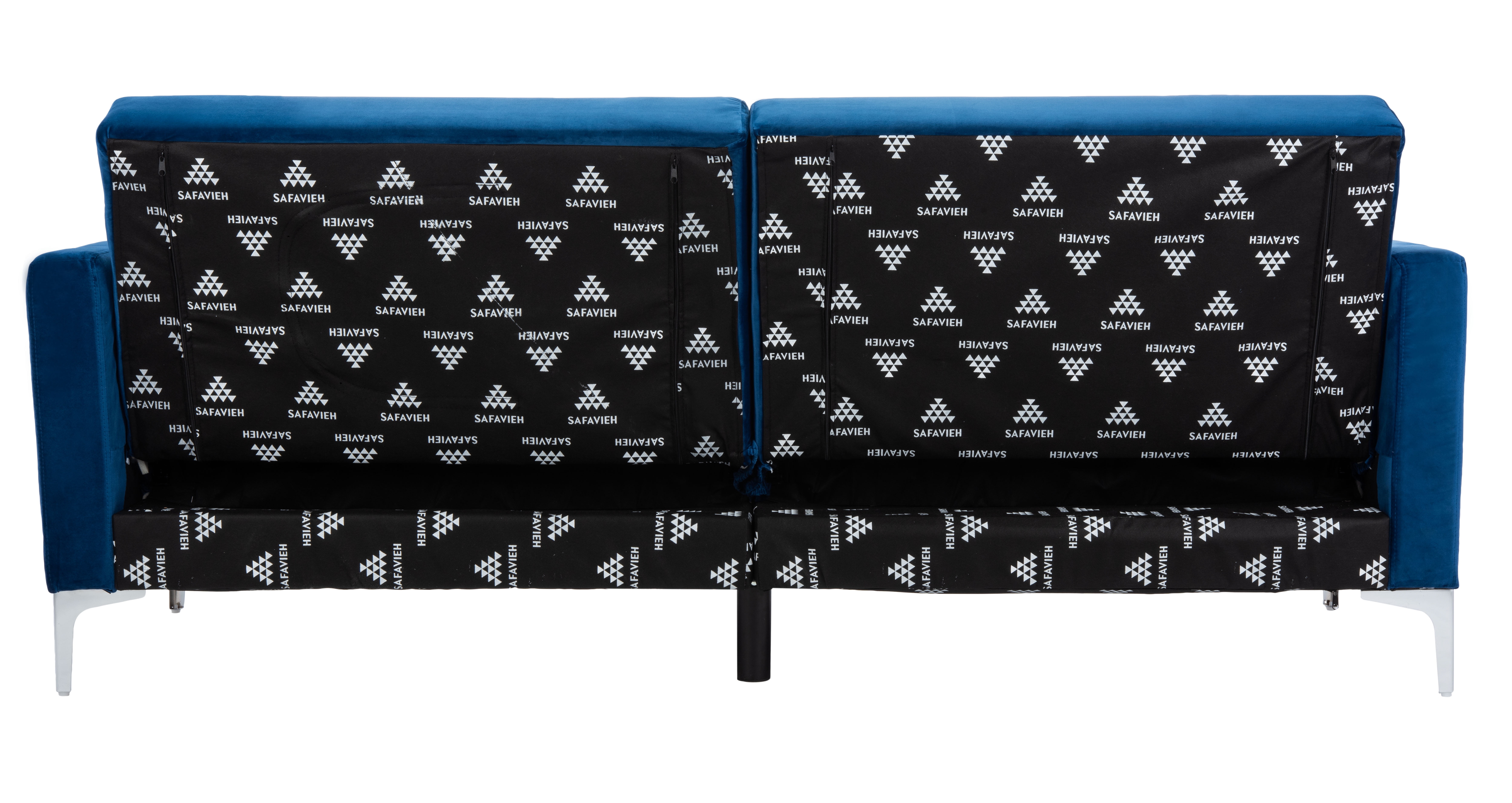 SAFAVIEH Chelsea Transitional Foldable Futon Bed, Navy/Chrome ( 79.1 in. W x 33.1 in. D x 32.7 in. H)