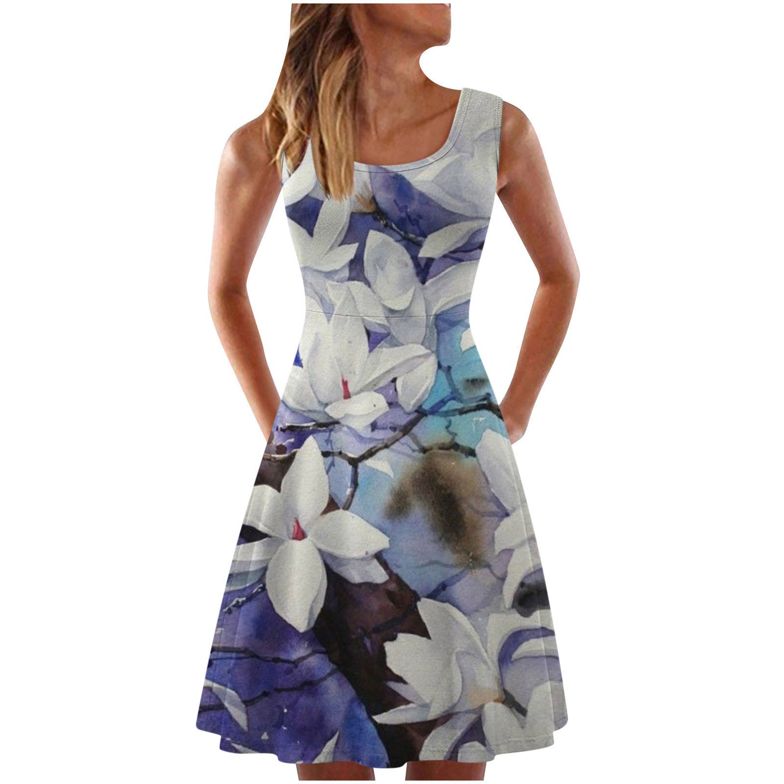 Heliisoer Woman Dress, Clearance Summer Women Casual Sleeveless Tank  Dresses Crewneck Summer Floral Print Dress For Beach