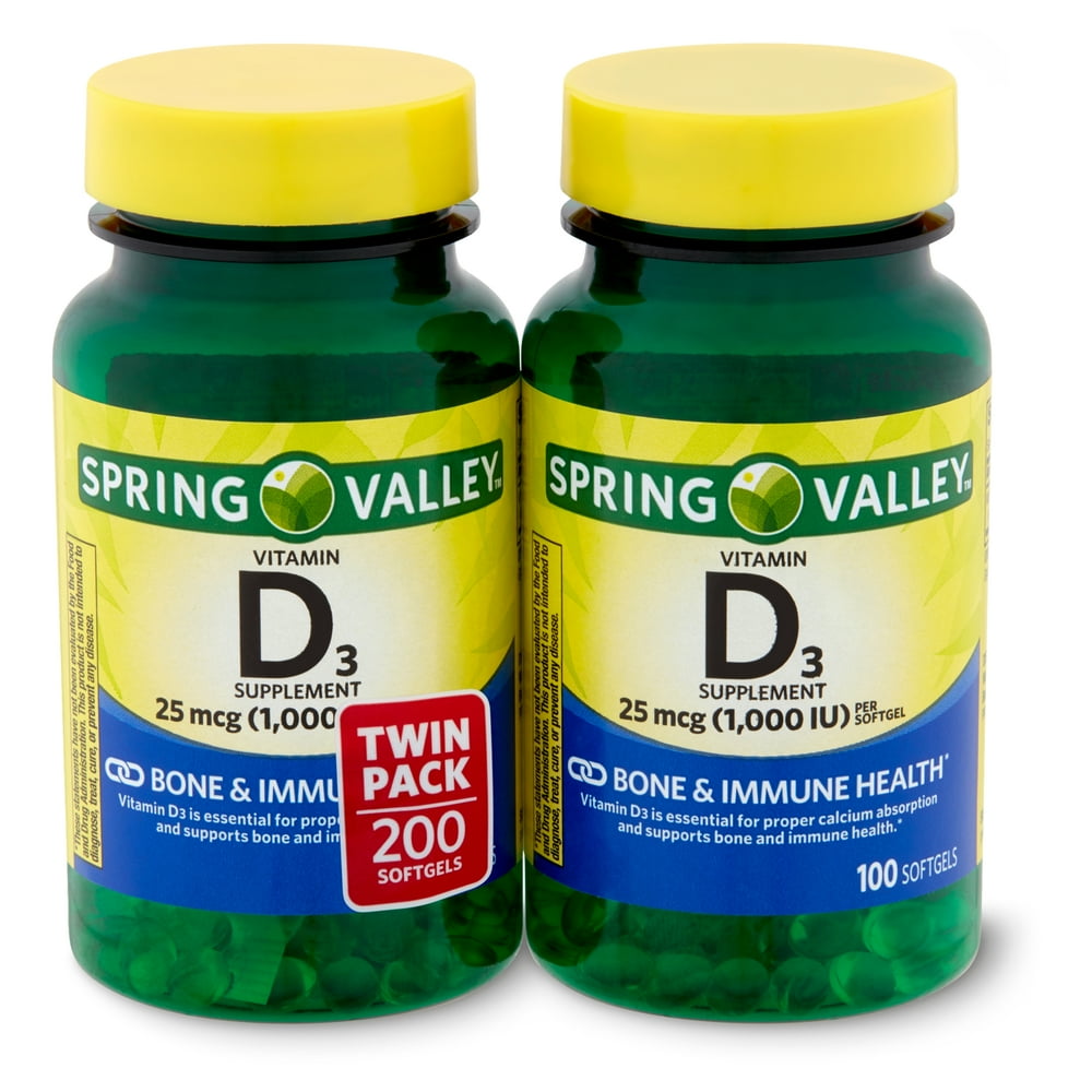 Spring Valley Vitamin D3 Softgels 25mcg 1000 Iu 100 Count 2 Pack 1584