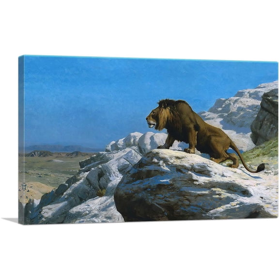 ARTCANVAS Lion On The Watch 1885 Canvas Art Print by Jean Leon Gerome - Size: 26" x 18" (1.50" Deep)