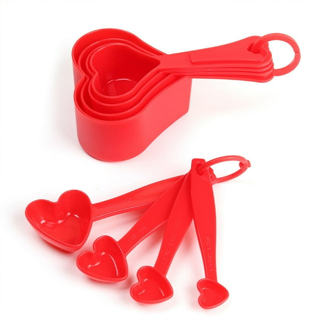 Oioii Kitchen Heart Shaped Measuring Spoons Set, 8 Piece Stainless Steel Measuring Spoons Kit, Cute Heart Design Measuring Tool for Baking Cooking, Accurate Measurement Kitchen Gadget,Red