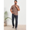 thumbnail image 2 of DARING DIVA Men's Ripped Henley Retro Short Sleeve Button Down T-Shirt L Brown, 2 of 7