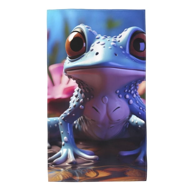 Fotbe Colorful Frog Among Flowers Toalla Premium con Patrón, Toalla de Microfibra de Secado Rápido, Ligera y Altamente Absorbente (27.5x16in), Ideal para Uso Diario