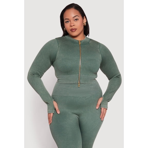 Womens Plus Size Daisy Acid Wash Track Jacket