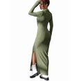 thumbnail image 5 of Women'S Casual Long Sleeve Collar V Neck Maxi Sweater Dress Slit Thigh Ribbed Knit Bodycon Pencil Dresses Green XL, 5 of 9